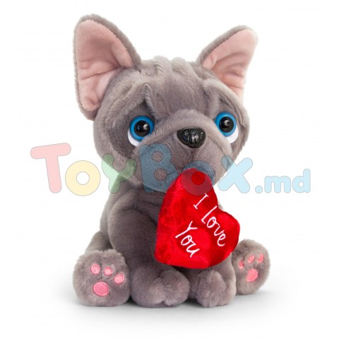 Keel Toys SV6319 Jucarie de plus Frenchie Catelus cu inima, 20 cm