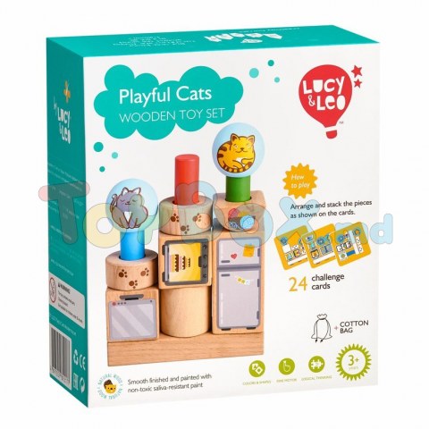 Lucy And Leo 9-LL217 Joc-puzzle din lemn Pisicile Jucause cu sabloane