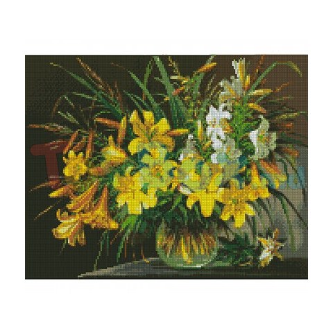 Strateg FA40061 Mozaic cu diamante Buchet de crini galbeni, 40х50 cm