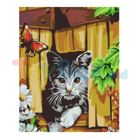 Strateg SS-6451 Pictura pe numere Motan si fluture, 30x40 cm