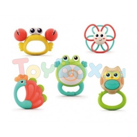 Hola Toys 318B Set de zornăitori în cutia Animale, 5 buc