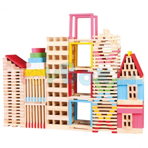 Bino 70351 Set de construit din lemn, Oras, 150 piese