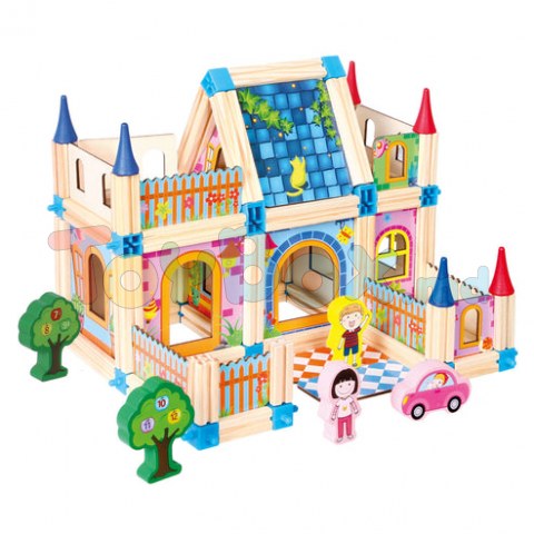 Bino 70352 Set de construit din lemn, Castel mediu, 128 piese
