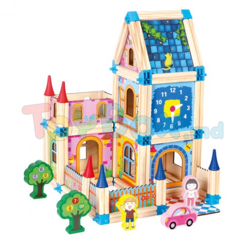 Bino 70352 Set de construit din lemn, Castel mediu, 128 piese