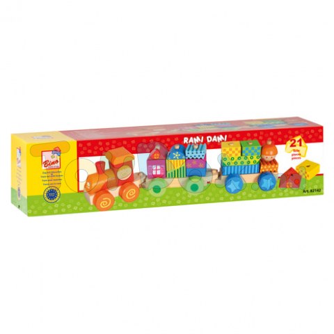 Bino 82142 Tren din lemn cu vagoane, Casute, 21 piese