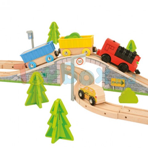 Bino 82207 Set Cale ferata-Traseu din lemn, 80 piese