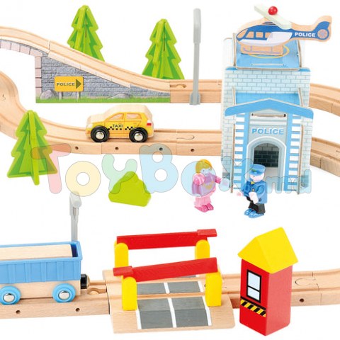Bino 82207 Set Cale ferata-Traseu din lemn, 80 piese