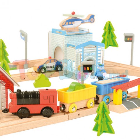 Bino 82207 Set Cale ferata-Traseu din lemn, 80 piese
