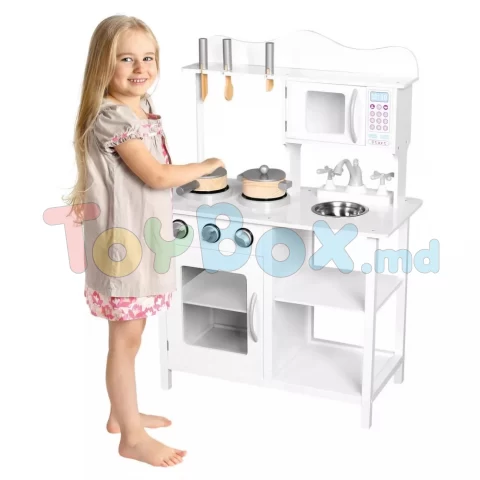 83726 Bucatarie din lemn pentru copii Amelie, culoare alba, cu accesorii