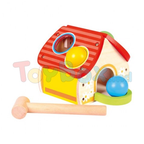 84199 Jucarie din lemn Casuta cu ciocan, 5 piese, 14x13x18,2 cm