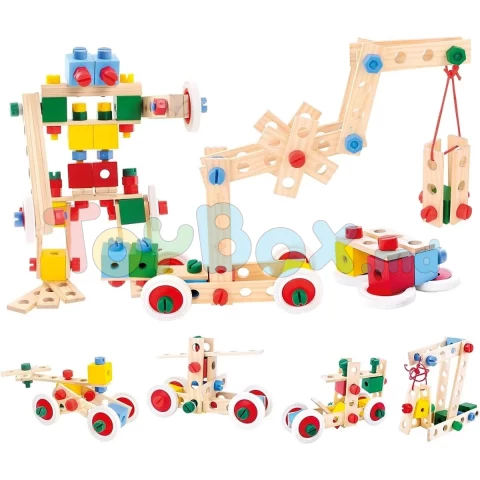 84206 Set de constructie cu blocuri din lemn suruburi din plastic Markury120 el.