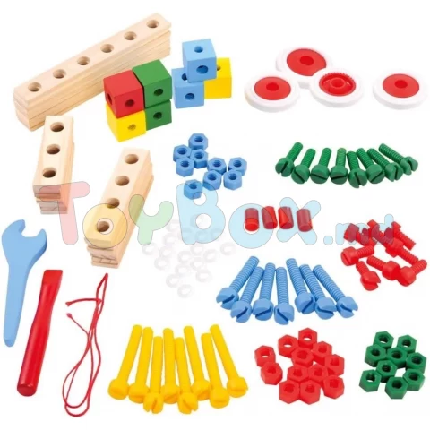 84206 Set de constructie cu blocuri din lemn suruburi din plastic Markury120 el.