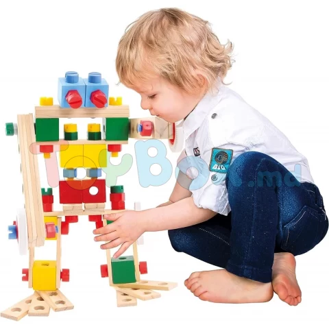 84206 Set de constructie cu blocuri din lemn suruburi din plastic Markury120 el.