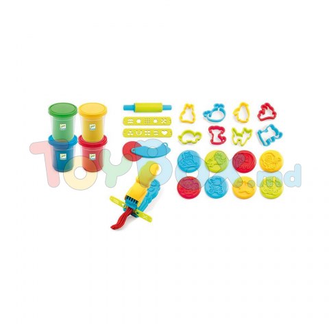 Djeco DJ09755 PLASTILINA - 4 Culori + forme si unelte