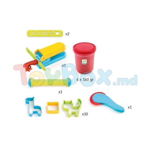 Djeco DJ09755 PLASTILINA - 4 Culori + forme si unelte