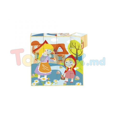 Tooky Toy TF456 Cuburi din lemn - puzzle „Scufița Roșie”