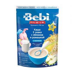 Bebi Premium Terci cu lapte 3 cereale cu măr și mușețel (6 m+) 200 gr.