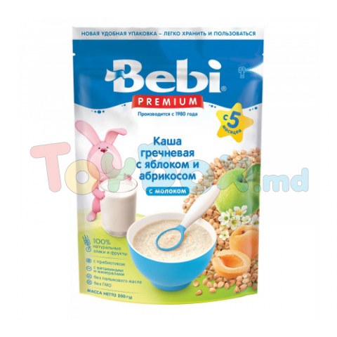 Bebi Premium Каша молочная гречневая с яблоком и абрикосом (5 м+) 200 гр.