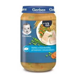 Gerber Пюре Junior рыба с морковью, горошком и клецками (12 м+) 250 гр.