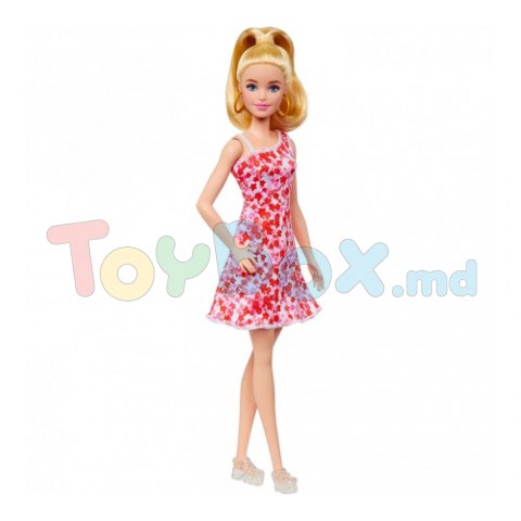 Barbie HJT02 Papusa „Fashionista” intr-o rochie cu flori roz