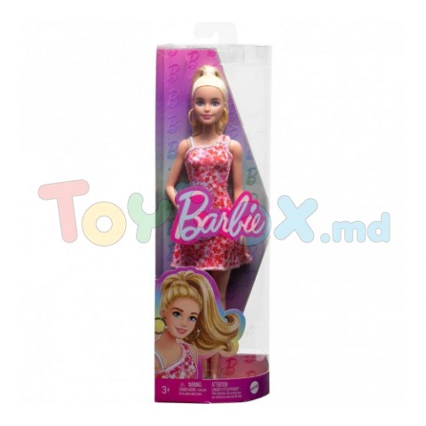 Barbie HJT02 Papusa „Fashionista” intr-o rochie cu flori roz