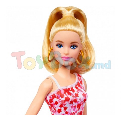 Barbie HJT02 Papusa „Fashionista” intr-o rochie cu flori roz