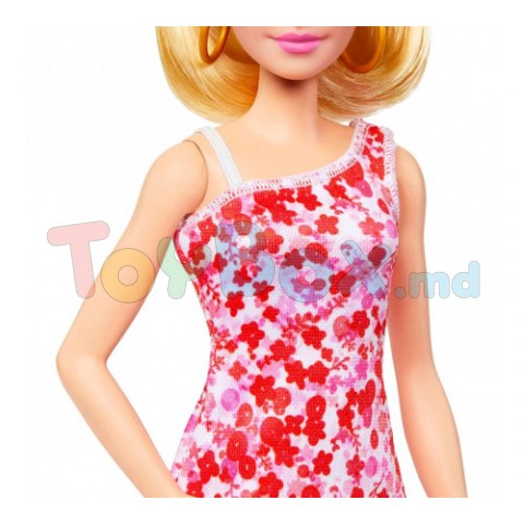 Barbie HJT02 Papusa „Fashionista” intr-o rochie cu flori roz