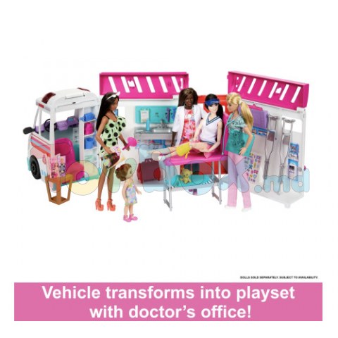 Barbie HKT79 Set de joaca 2în1 “Ambulantă - Clinica Barbie”