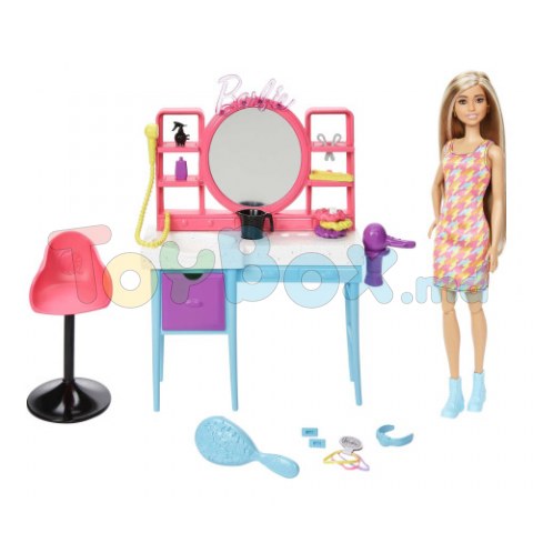 Barbie HKV00 Păpușă Barbie în salonul de coafură